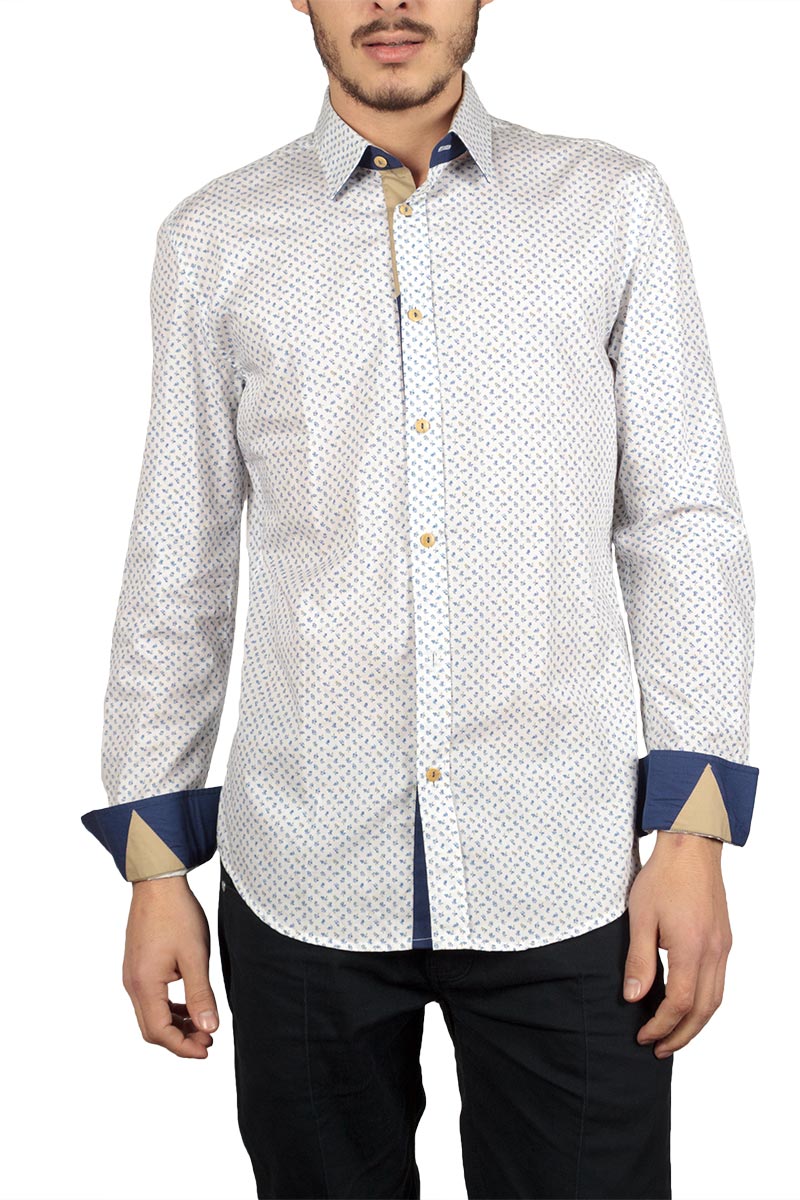 Ανδρικό πουκάμισο Missone λευκό με μπλέ μικρά ανθάκια