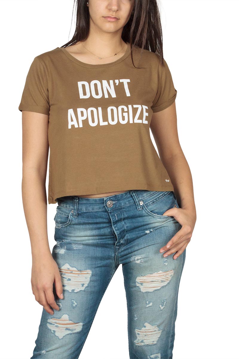 LTB Warele γυναικείο crop t-shirt Don't apologize καφέ