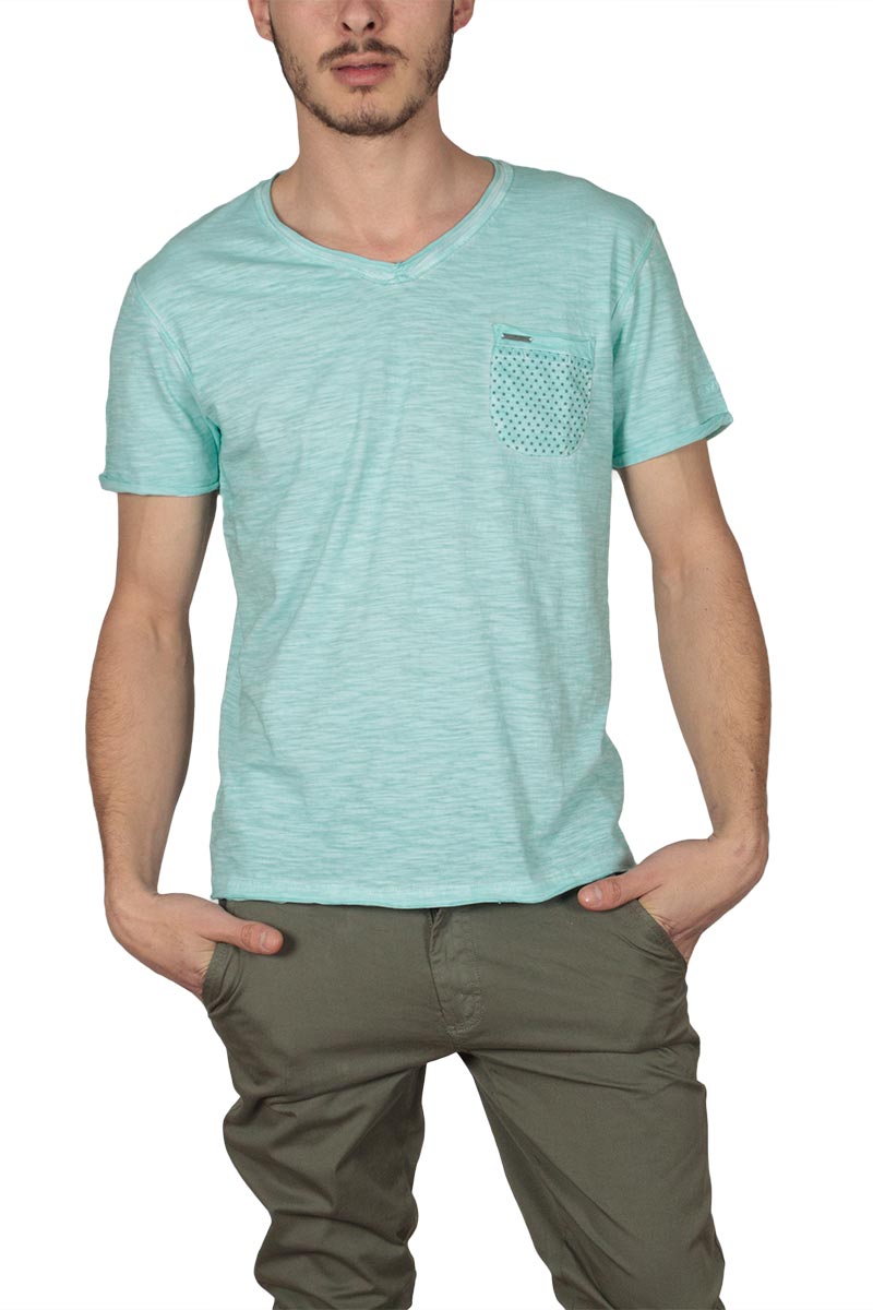 Ryujee ανδρικό T-shirt ακουα με τσεπάκι