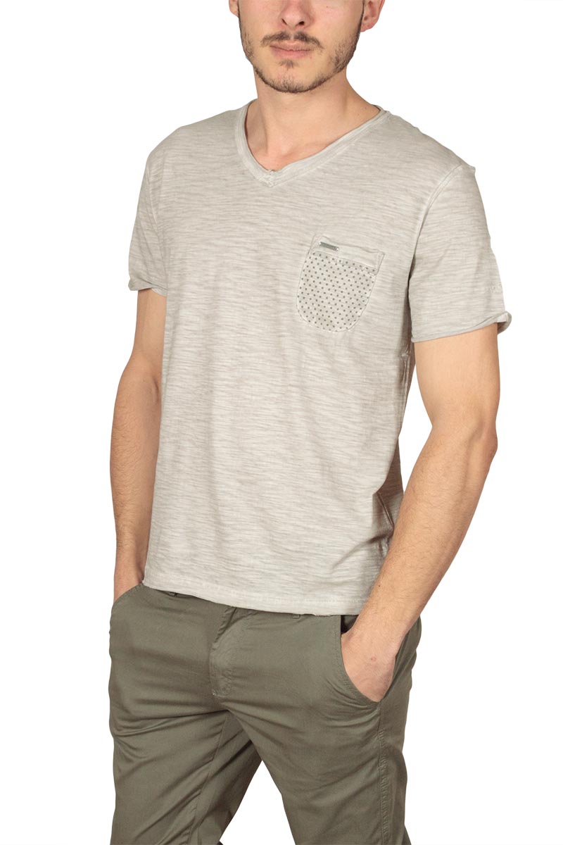 Ryujee ανδρικό T-shirt εκρού με τσεπάκι