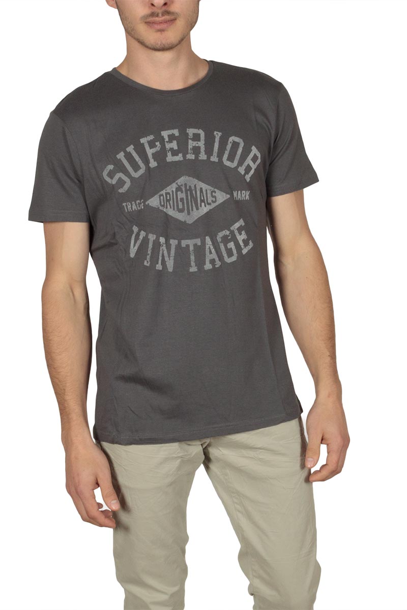 Superior Vintage t-shirt γκρι με βελουτέ στάμπα