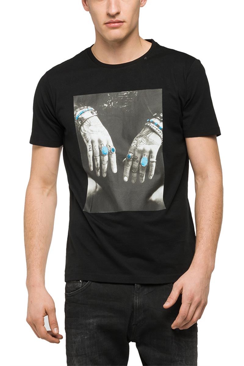 Replay ανδρικό photo print T-shirt μαύρο