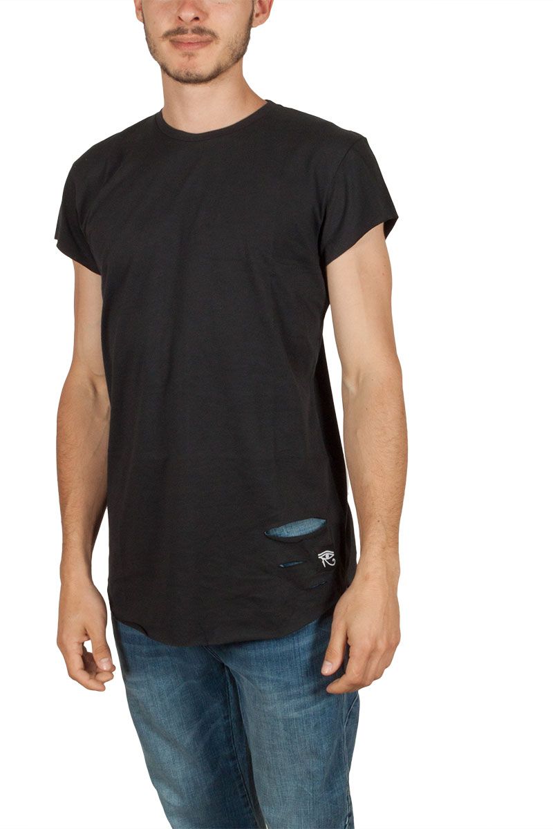 Oyet ανδρικό T-shirt μαύρο με σκισίματα