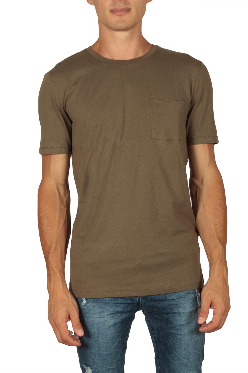 Minimum Nowa ανδρικό t-shirt λαδοκαφέ με τσέπη