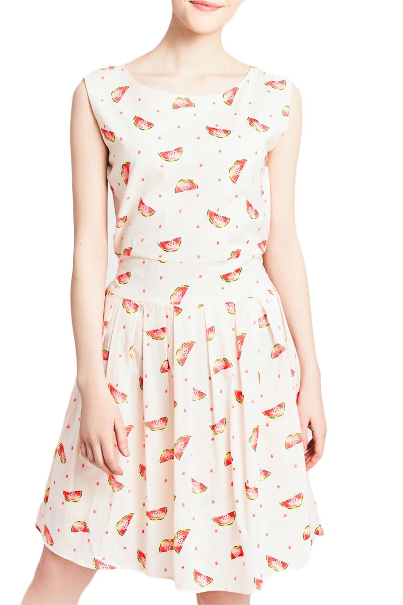 Migle + me Watermelon drops αμάνικο φόρεμα με πιέτες κρεμ
