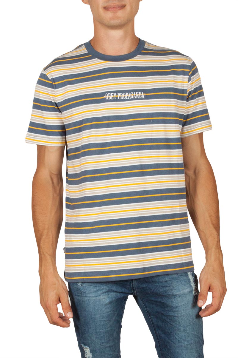 Obey Parker ριγέ t-shirt blue multi