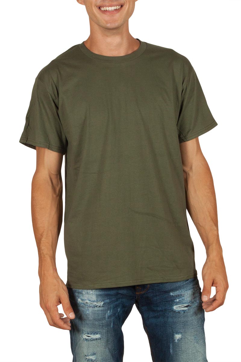 Ανδρικό βαμβακερό basic t-shirt λαδί