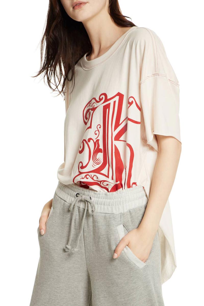 Free People Graphic T-shirt κρεμ