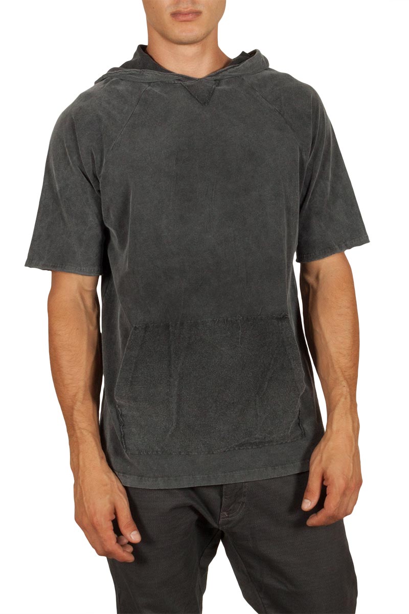 Ανδρικό t-shirt με κουκούλα πετροπλυμένο γκρι