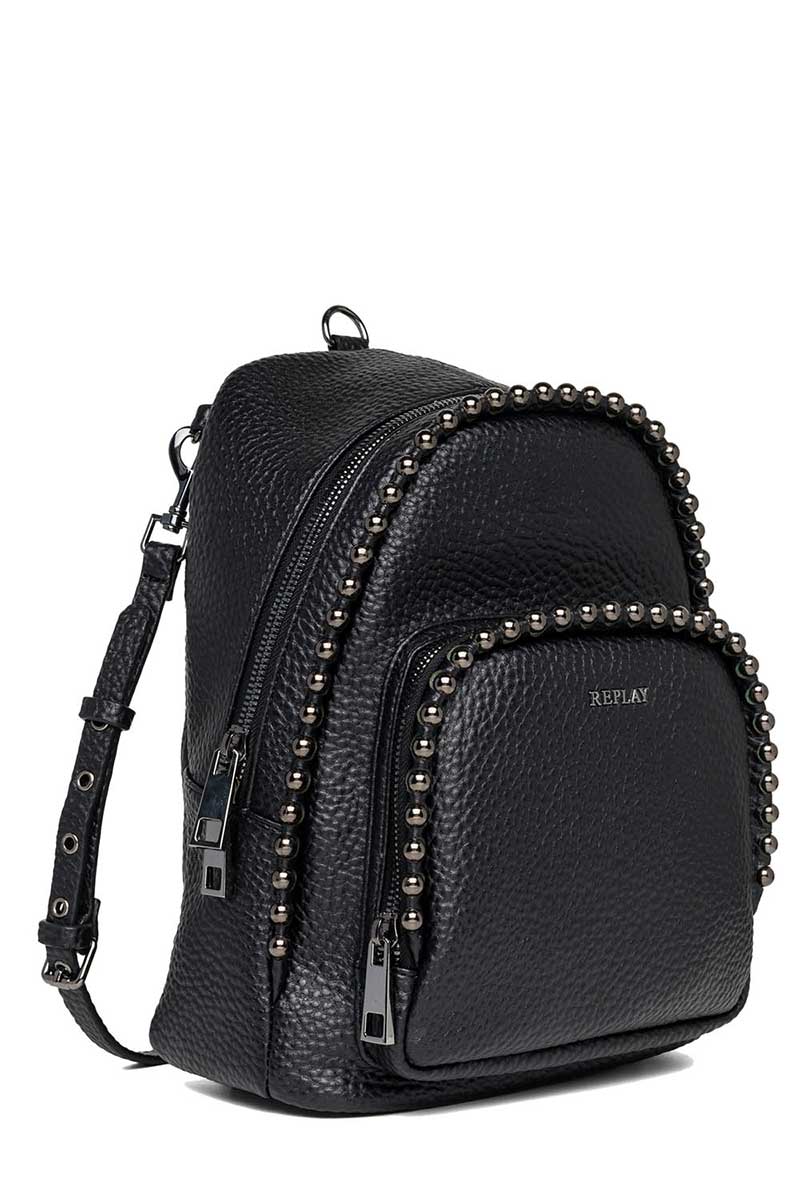 Replay studded faux-leather backpack black