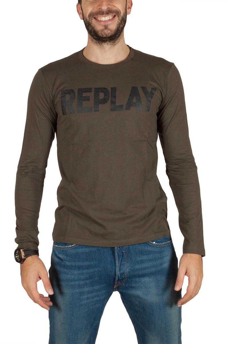 Replay Logo ανδρική μπλούζα χακί