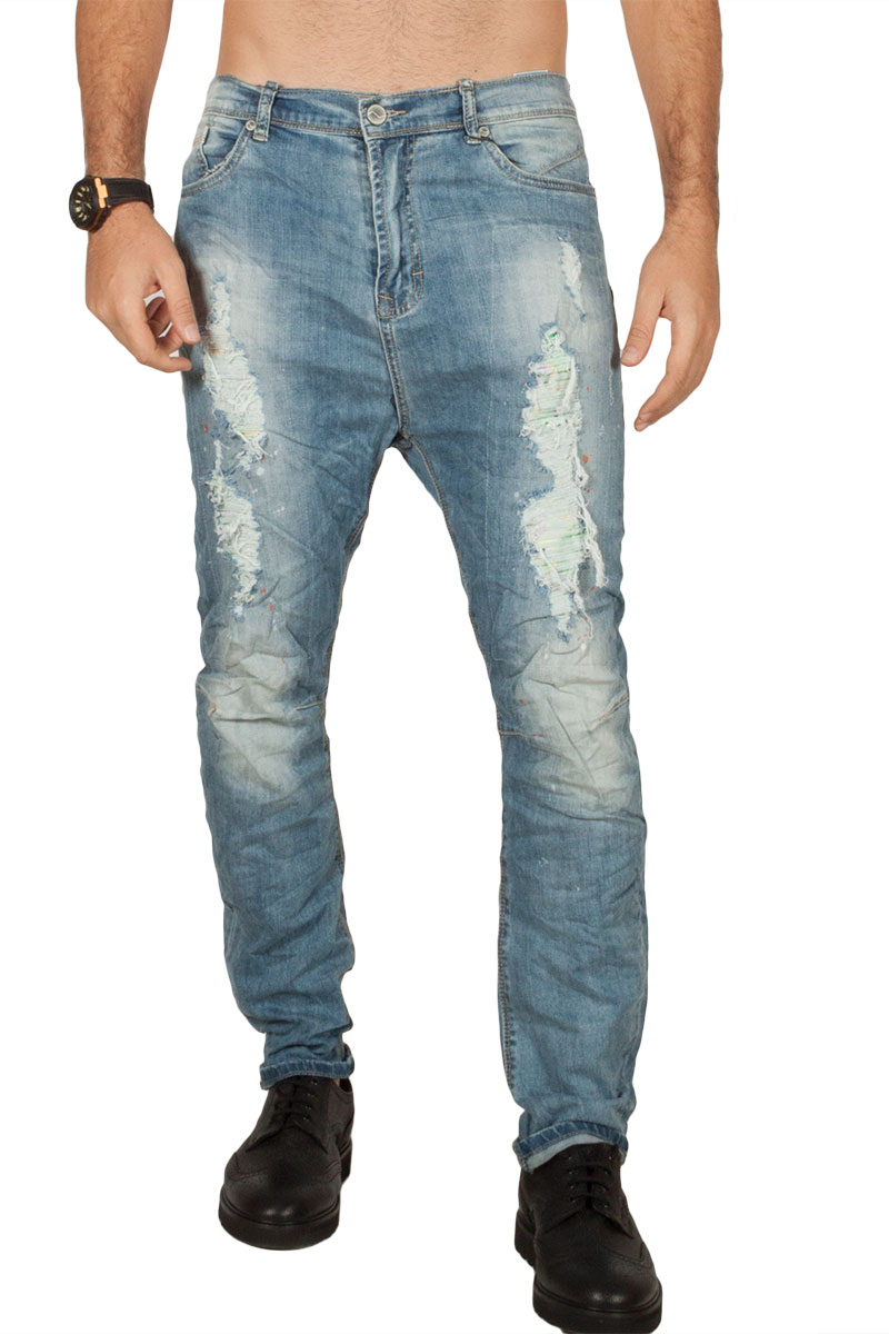 Ryujee ανδρικό jeans ξεβαμμένο με σκισίματα