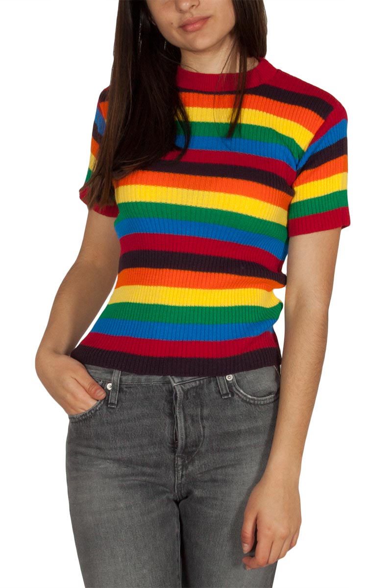 Daisy Street Rainbow πλεκτή κοντομάνικη μπλούζα