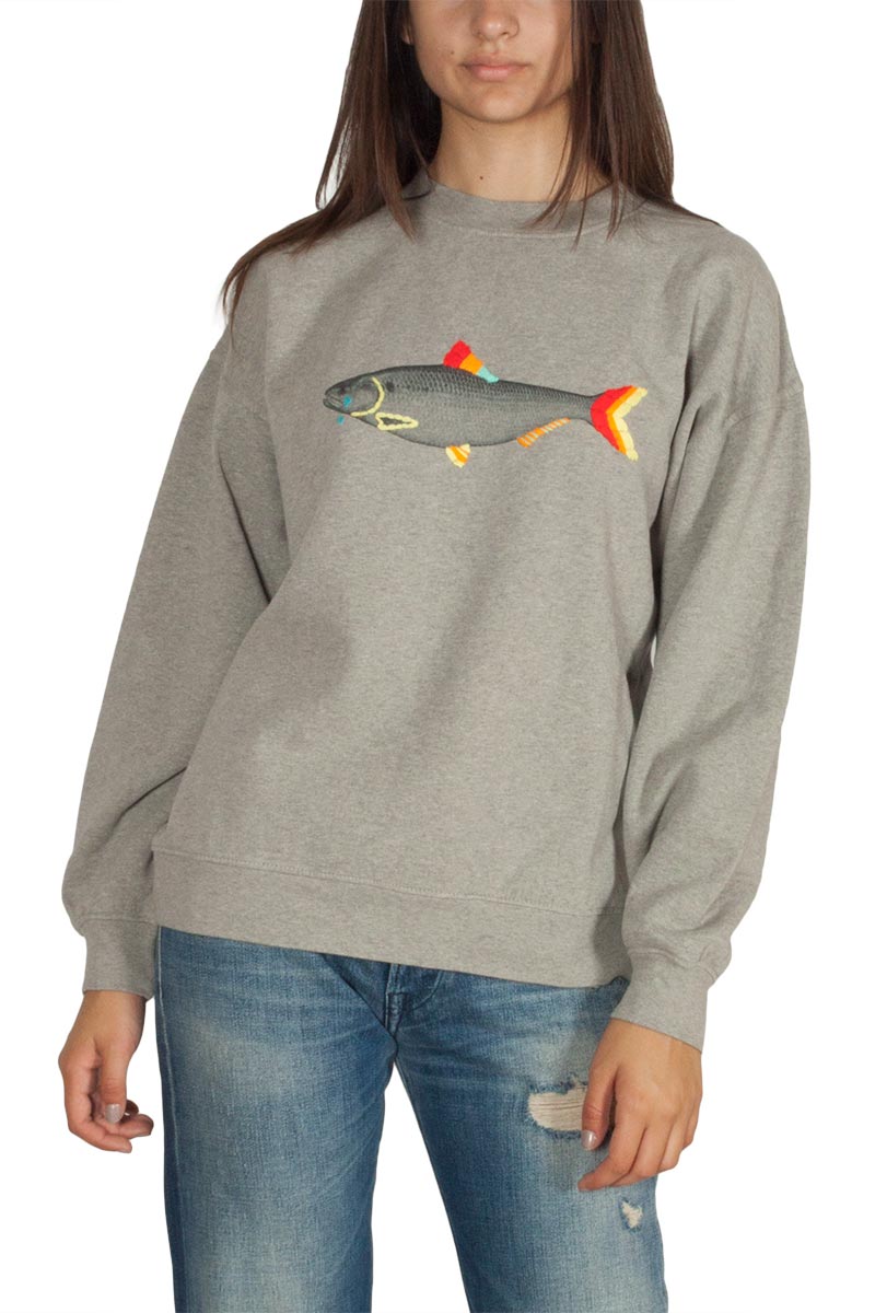 Thinking Mu Sad fish women's sweatshirt grey melange