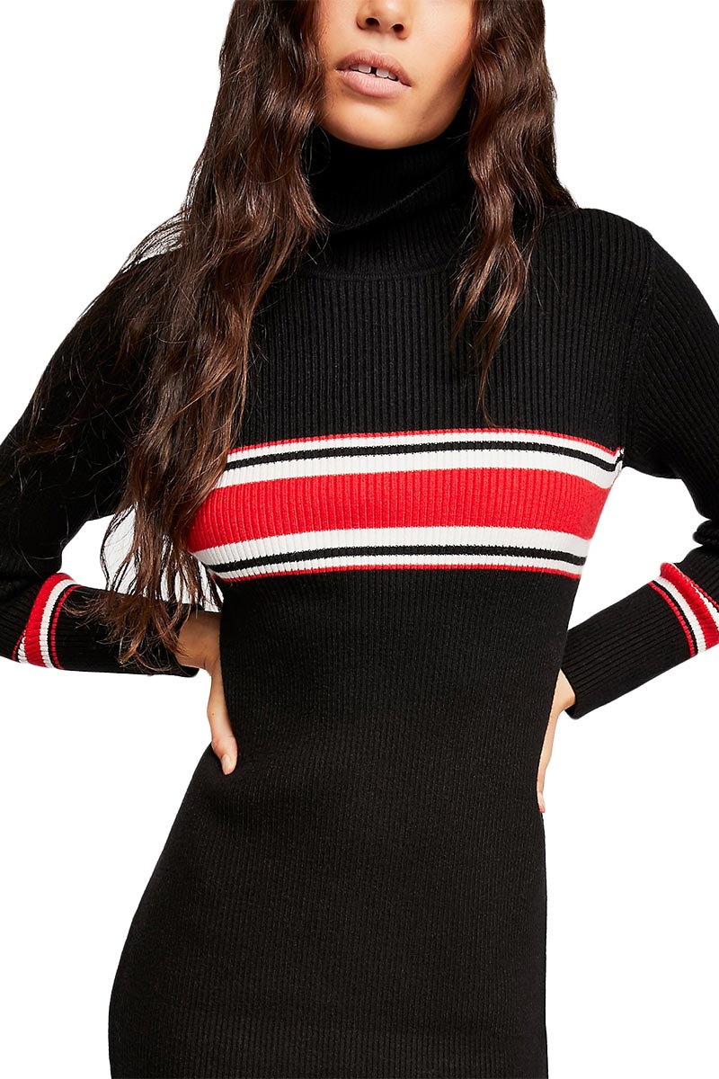 Free People sport stripe midi sweater dress black