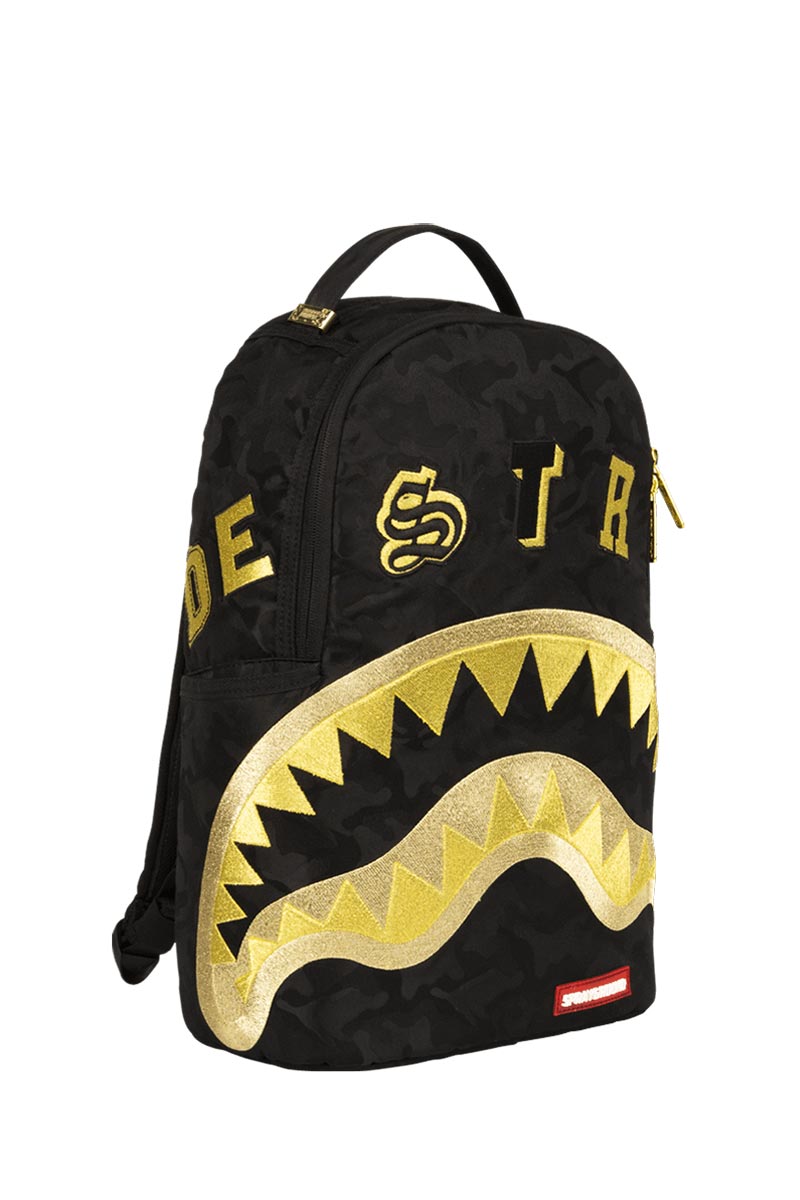 Sprayground backpack Destroy shark black gold camo