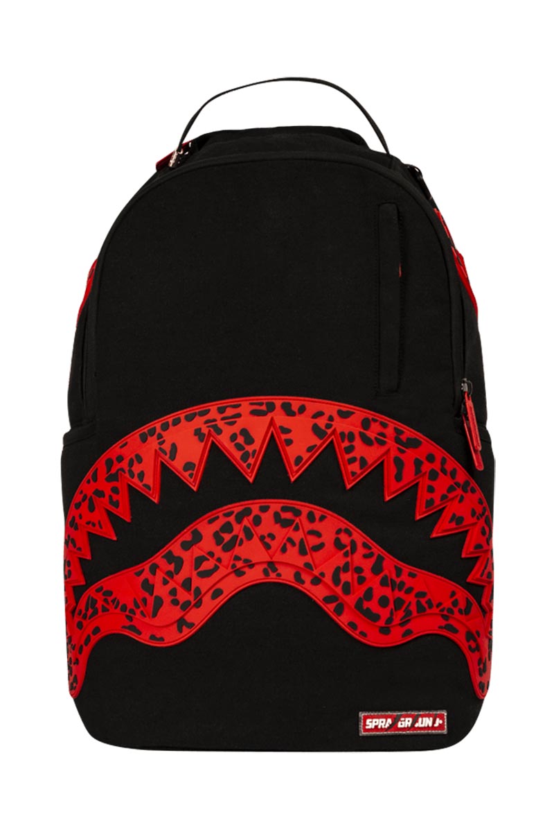 Sprayground backpack red leopard rubber shark