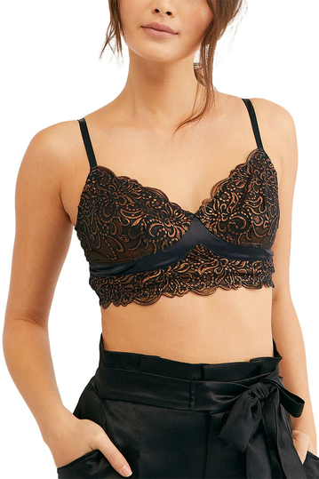 Free People Evelina metallic embroidered bralette onyx