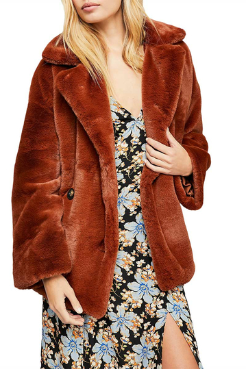 Free People Kate oversized faux fur coat terracotta