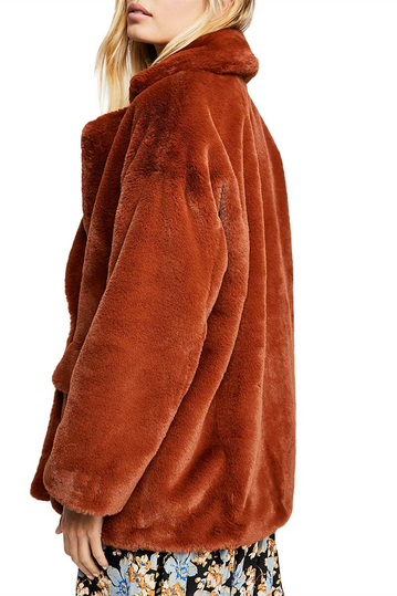 Free People Kate oversized faux fur coat terracotta