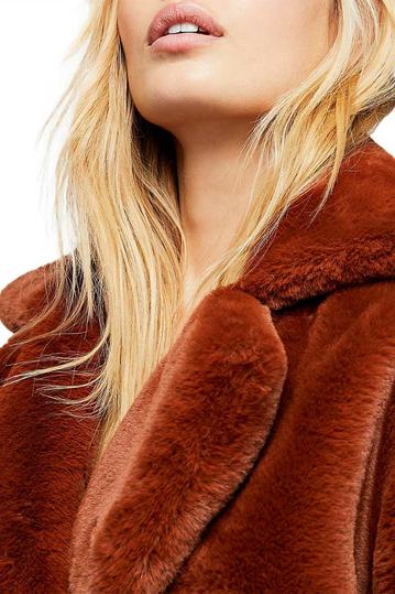 Free People Kate oversized faux fur coat terracotta