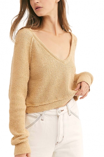 Free People High-low V-neck sweater camel