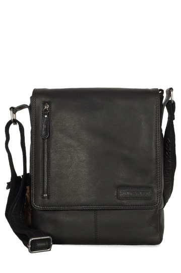 Hill Burry men's cross body flapover leather bag black