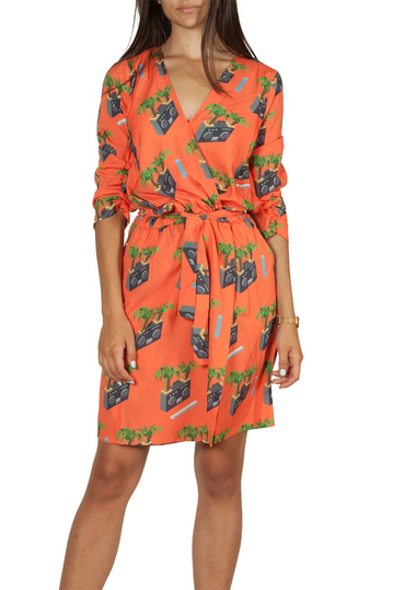 Migle + me radio print wrap dress orange