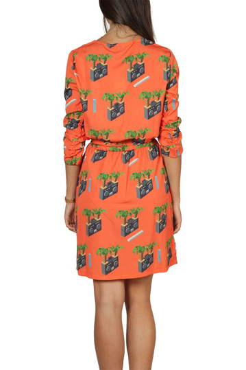 Migle + me radio print κρουαζέ φόρεμα πορτοκαλί