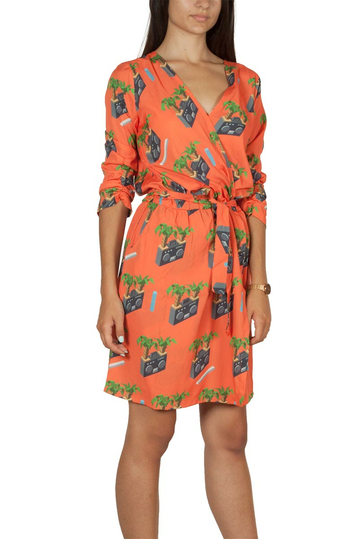 Migle + me radio print κρουαζέ φόρεμα πορτοκαλί