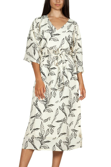 Minimum Alpina μίντι φόρεμα κρεμ με σκίσιμο