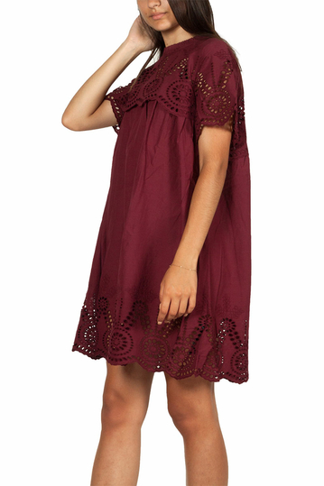 Minimum Flores μίνι φόρεμα μπορντό με αζούρ σχέδιο