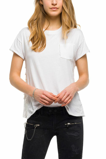 Replay T-shirt with lace back and chest pocket