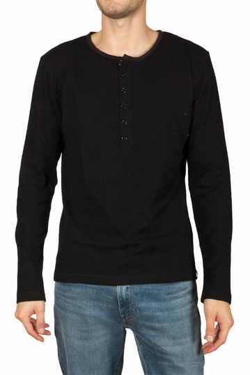 Bigbong ribbed long sleeve Henley tee black