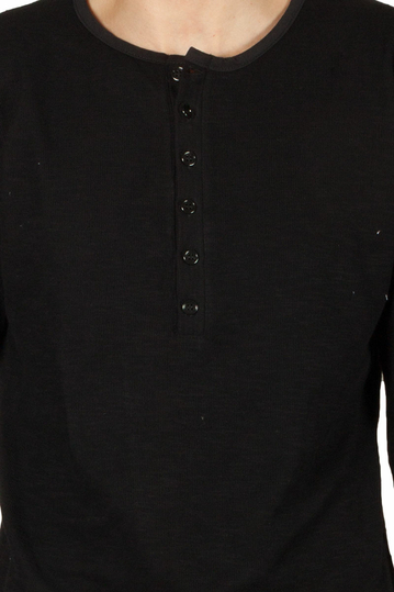 Bigbong μακρυμάνικη Henley ριπ μπλούζα μαύρη