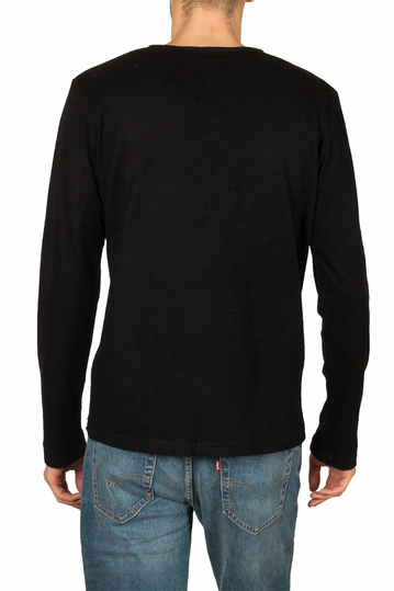 Bigbong μακρυμάνικη Henley ριπ μπλούζα μαύρη