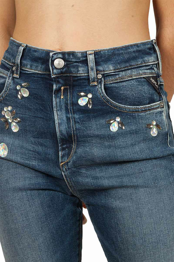 Replay Neneh high waist jeans medium dark rhinestone detail