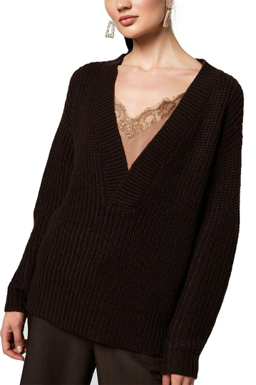 Rut & Circle Melody V-neck knit dark brown