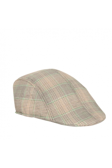 Checked flat cap ecru/green stripe