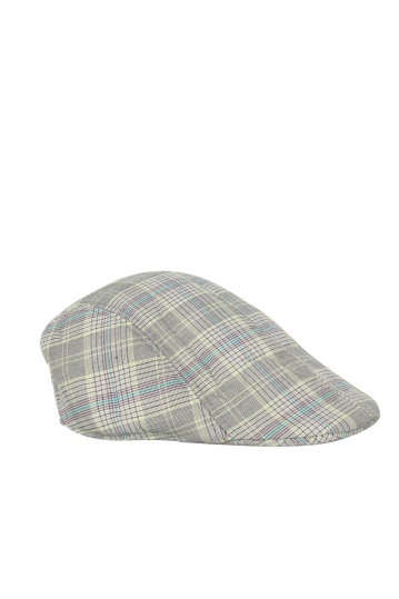 Checked flat cap light grey/blue stripe