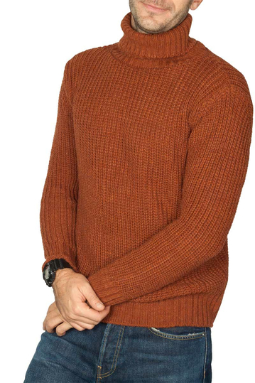 Men's roll neck sweater brown