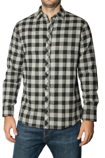 Ανδρικό πουκάμισο φανέλα καρό μαύρο/γκρι