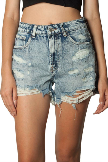 Distressed denim shorts faded blue