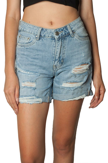 Distressed denim shorts light blue