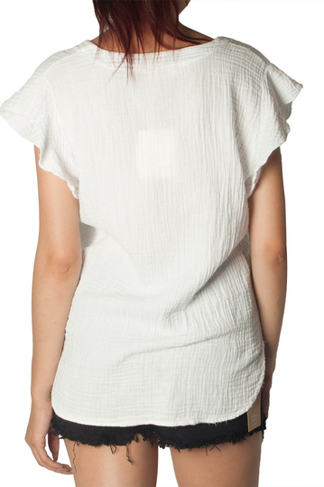 Ruffle sleeve crinkle top white