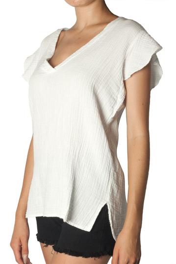 Ruffle sleeve crinkle top white