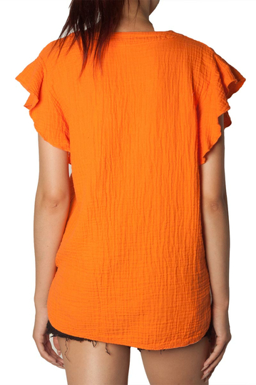 Ruffle sleeve crinkle top orange