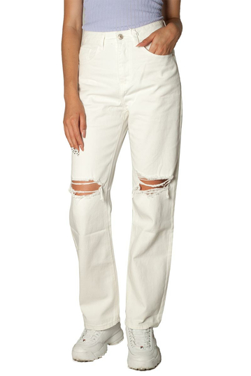 Cindy.H wide leg distressed jeans white