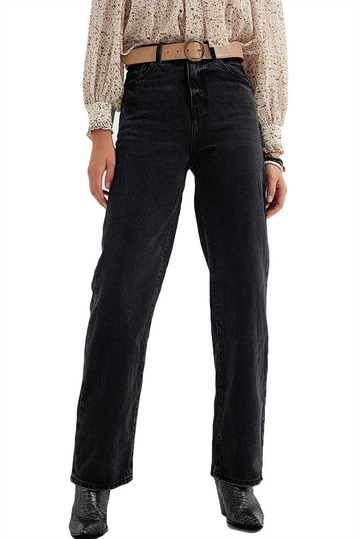 Q2 high rise straight jeans washed black