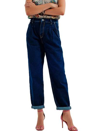 Q2 relaxed fit pleat front jeans dark blue